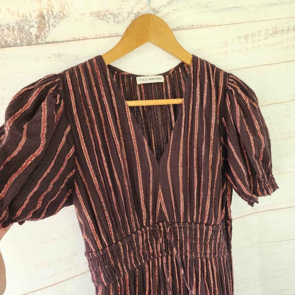 Ulla Johnson Zaria Metallic Striped Cotton And Lurex Dress Sizd 0 - Picture 7 of 16